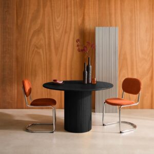 Runder Tisch Heveaholz und schwarzes Eichenfurnier für 4 Personen 115x73x115cm Spanplatte Schwarz sweeek Möbel Esszimmermöbel Esstische