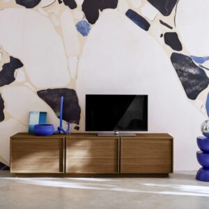 wohnli-moebel-suche-M25097068-1 Nussbaumfarbenes TV-Möbel mit Holzoptik und 3 Türen 180 cm 180x45x43cm Spanplatte Braun sweeek Möbel Wohnzimmermöbel TV-Möbel