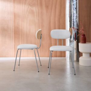 wohnli-moebel-suche-M25097073-1 2er-Set Stühle eichenfarben/weiß/verchromt 45x80x55cm PVC - Polyvinlychlorid Weiß sweeek Möbel Esszimmermöbel Stühle