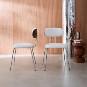 wohnli-moebel-suche-M25097081-1 2er-Set Stühle nussbaumfarben/weiß/verchromt 45x80x55cm PVC - Polyvinlychlorid Weiß sweeek Möbel Esszimmermöbel Stühle