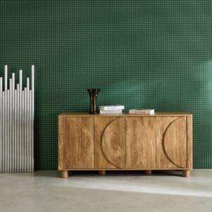 wohnli-moebel-suche-M25097083-1 Exotisches Sideboard mit Mangoholz-Optik und 4 Türen 155 cm 155x72x40cm Spanplatte Braun sweeek Möbel Esszimmermöbel Sideboards, Highboards & niedrige Anrichten
