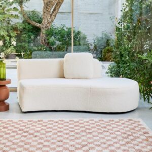 wohnli-moebel-suche-M25097101-1 2-3-Sitzer-Sofa mit Bouclé-Bezug und kleiner Recamiere rechts 171x68x93cm Stoff Beige sweeek Sofas und Sessel Sofas Ecksofas