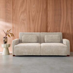 3-Sitzer Schlafsofa mit Stoffbezug in beige 211x85x92cm Holz Beige sweeek Sofas und Sessel Sofas Ecksofas