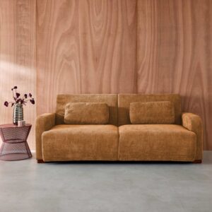 3-Sitzer Schlafsofa mit rostfarbenem Stoffbezug 211x85x92cm Holz Braun sweeek Sofas und Sessel Sofas Ecksofas