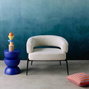 wohnli-moebel-suche-M25097111-1 Metallsessel mit Stoffbezug in weiß und gebogener Rückenlehne 81x69x72cm Stoff Weiß sweeek Sofas und Sessel Sessel, Poufs und Fußbänke Sessel