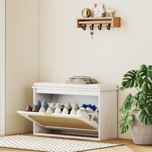 Banc à chaussures tiroir rabattable bois d'ingénierie blanc 80x48x26cm Spanplatte Weiß Homcom Möbel Flurmöbel Schuhschränke