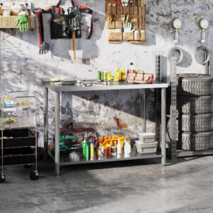 wohnli-moebel-suche-M25097716-1 Arbeits- & Regal-Tisch 2 Stufen Edelstahl Silber 120x86x60cm Edelstahl Silber Homcom Möbel Büromöbel Schreibtische