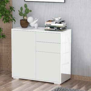 wohnli-moebel-suche-M25097779-1 Meuble de rangement avec 2 tiroirs et 2 placards - blanc 79x74x36cm Spanplatte Weiß Homcom Möbel Badezimmermöbel Badezimmerschränke
