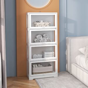 wohnli-moebel-suche-M25097780-1 4-stufige Weiß-MDF-Abbattantvitrine 59x139x30cm Spanplatte Weiß Homcom Möbel Esszimmermöbel Sideboards, Highboards & niedrige Anrichten