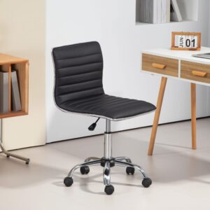 Chaise bureau à roulettes avec siège rembourrée noir 48x90x52cm PVC - Polyvinlychlorid Schwarz Homcom Möbel Büromöbel Bürostühle