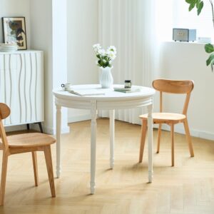 Runder Esstisch für 4 Personen aus Massivholz Weiß 90x80x90cm Holz Weiß Nordlys Möbel Esszimmermöbel Esstische