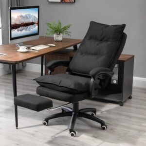 wohnli-moebel-suche-M25097826-1 Chaise ergonomique télécommande filaire lin noir 70x130x62cm Stoff Schwarz Vinsetto Möbel Büromöbel Bürostühle