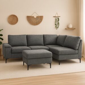 4/5-Sitzer-Ecksofa aus anthrazitgrauem Chenille-Stoff mit Ottomane 217x77x122cm Holz Grau Concept Usine Sofas und Sessel Sofas Ecksofas
