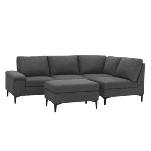 Wohnli Möbelsuche - 4/5-Sitzer-Ecksofa aus anthrazitgrauem Chenille-Stoff mit Ottomane