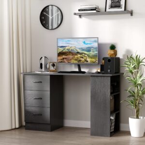 wohnli-moebel-suche-M25099184-1 Bureau informatique 3 tiroirs coulissants mdf noir 120x72x49cm Holz Schwarz Homcom Möbel Büromöbel Schreibtische