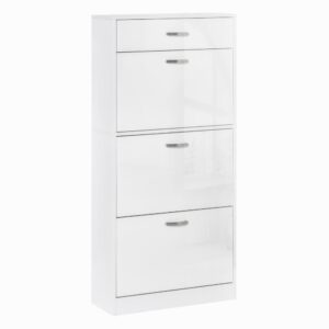 Wohnli Möbelsuche - Meuble à chaussures 3 portes abattantes tiroir bois blanc