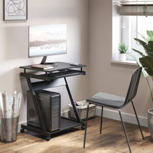 wohnli-moebel-suche-M25099208-1 Bureau informatique roulant tablette coulissante clavier étagère noir 60x73x48cm Spanplatte Schwarz Homcom Möbel Büromöbel Schreibtische