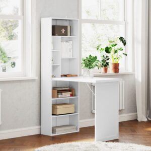 wohnli-moebel-suche-M25099211-1 Weißer Klapp-Schreibtisch mit Whiteboard & Bücherregal 98x153x51cm Holz Weiß Homcom Möbel Büromöbel Schreibtische