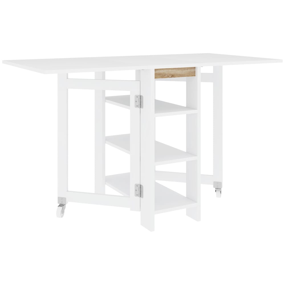 Wohnli Möbelsuche - Table à manger pliable sur roulettes 2 abattants et 3 étagères blanc