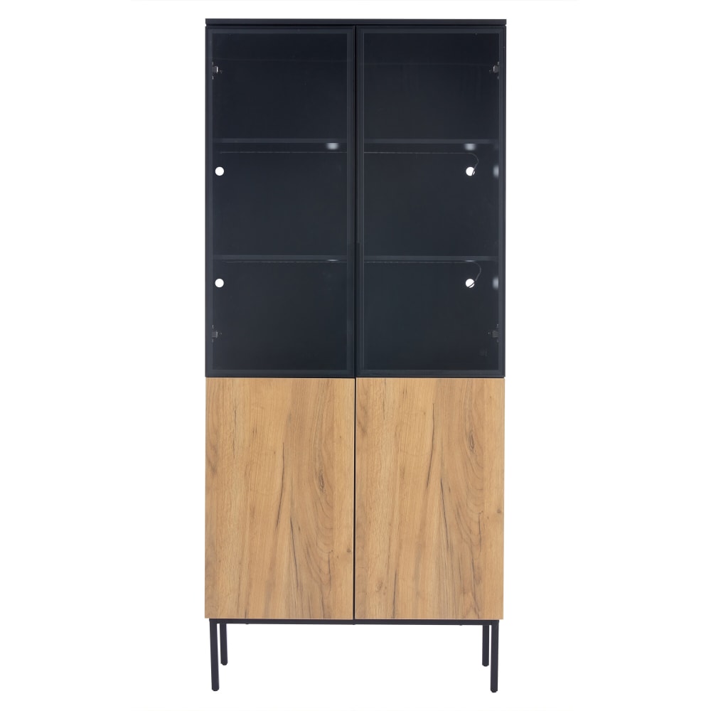 wohnli-moebel-suche-M25100086 Wohnli Möbelsuche - Hohe Vitrine in Holzoptik mit LED-Beleuchtung