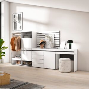 Schuhschrank Holzeffekt 297x35x145cm Weiß 297x145x35cm Spanplatte Weiß Skraut home Möbel Flurmöbel Schuhschränke