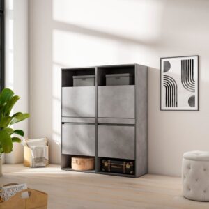 wohnli-moebel-suche-M25100265-1 Schuhschrank Holzeffekt 120x35x145cm Zement 120x145x35cm Spanplatte Grau Skraut home Möbel Flurmöbel Schuhschränke