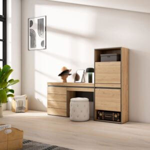 wohnli-moebel-suche-M25100269-1 Schuhschrank Holzeffekt 187x35x145cm Eiche 187x145x35cm Spanplatte Beige Skraut home Möbel Flurmöbel Schuhschränke