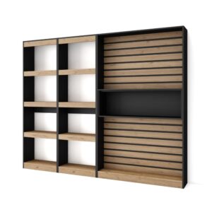 wohnli-moebel-suche-M25100272 Wohnli Möbelsuche - Bücherregal Holzeffekt 230x25x186cm Eiche und Schwarz