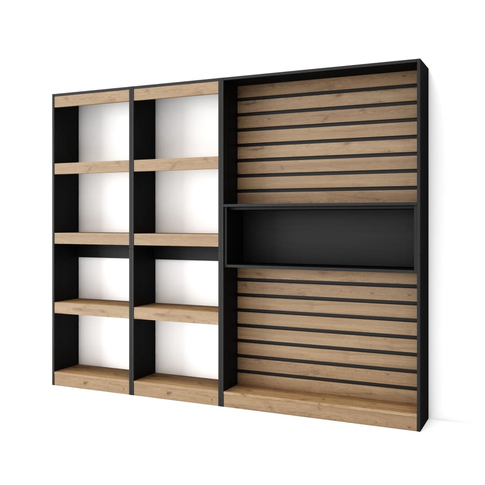 wohnli-moebel-suche-M25100272 Wohnli Möbelsuche - Bücherregal Holzeffekt 230x25x186cm Eiche und Schwarz