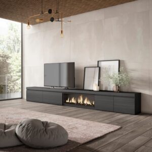 TV-Möbel Holzeffekt Kamin mit Feuereffekt XXL 368x35x45cm Schwarz 368x45x35cm Spanplatte Schwarz Skraut home Möbel Wohnzimmermöbel TV-Möbel
