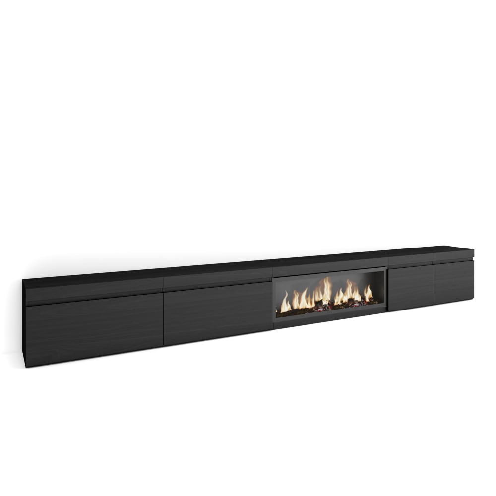 wohnli-moebel-suche-M25100275 Wohnli Möbelsuche - TV-Möbel Holzeffekt Kamin mit Feuereffekt XXL 368x35x45cm Schwarz