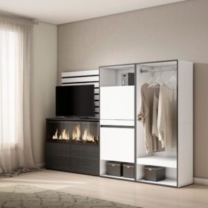 wohnli-moebel-suche-M25100279-1 Sideboard Holzeffekt Kamin mit Feuereffekt XXL 227x35x145cm Weiß 227x145x35cm Spanplatte Weiß Skraut home Möbel Esszimmermöbel Sideboards, Highboards & niedrige Anrichten