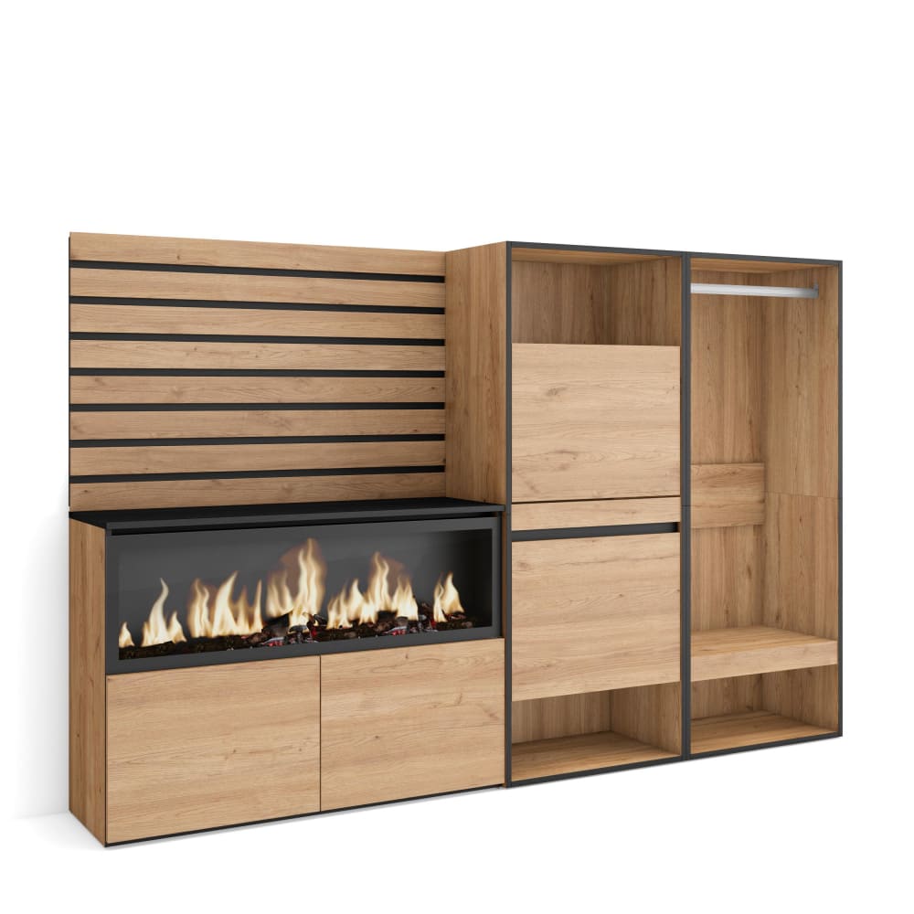 wohnli-moebel-suche-M25100280 Wohnli Möbelsuche - Sideboard Holzeffekt Kamin mit Feuereffekt XXL 227x35x145cm Eiche