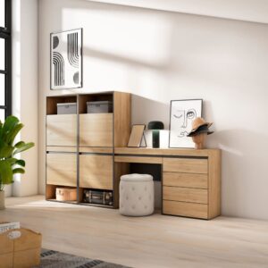 wohnli-moebel-suche-M25100281-1 Schuhschrank Holzeffekt 247x35x145cm Eiche 247x145x35cm Spanplatte Beige Skraut home Möbel Flurmöbel Schuhschränke