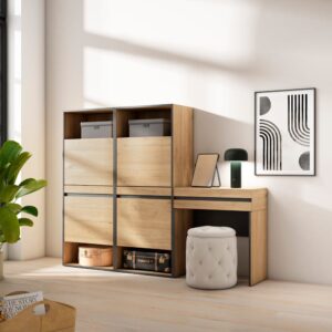 wohnli-moebel-suche-M25100283-1 Schuhschrank Holzeffekt 190x35x145cm Eiche 190x145x35cm Spanplatte Beige Skraut home Möbel Flurmöbel Schuhschränke