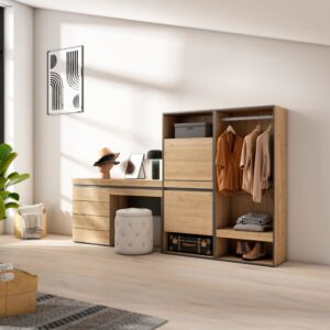 wohnli-moebel-suche-M25100284-1 Schuhschrank Holzeffekt 247x35x145cm Eiche 247x145x35cm Spanplatte Beige Skraut home Möbel Flurmöbel Schuhschränke