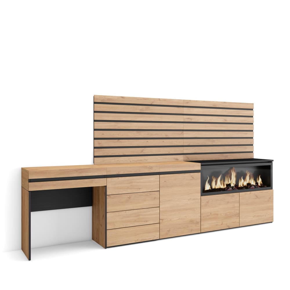 wohnli-moebel-suche-M25100289 Wohnli Möbelsuche - Schminktisch Holzeffekt Kamin mit Feuereffekt XXL 284x35x145cm Eiche