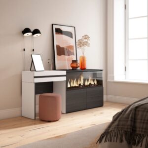 wohnli-moebel-suche-M25100290-1 Schminktisch Holzeffekt Kamin mit Feuereffekt XXL 177x35x75cm Weiß 177x75x35cm Spanplatte Weiß Skraut home Möbel Schlafzimmermöbel Schminktische