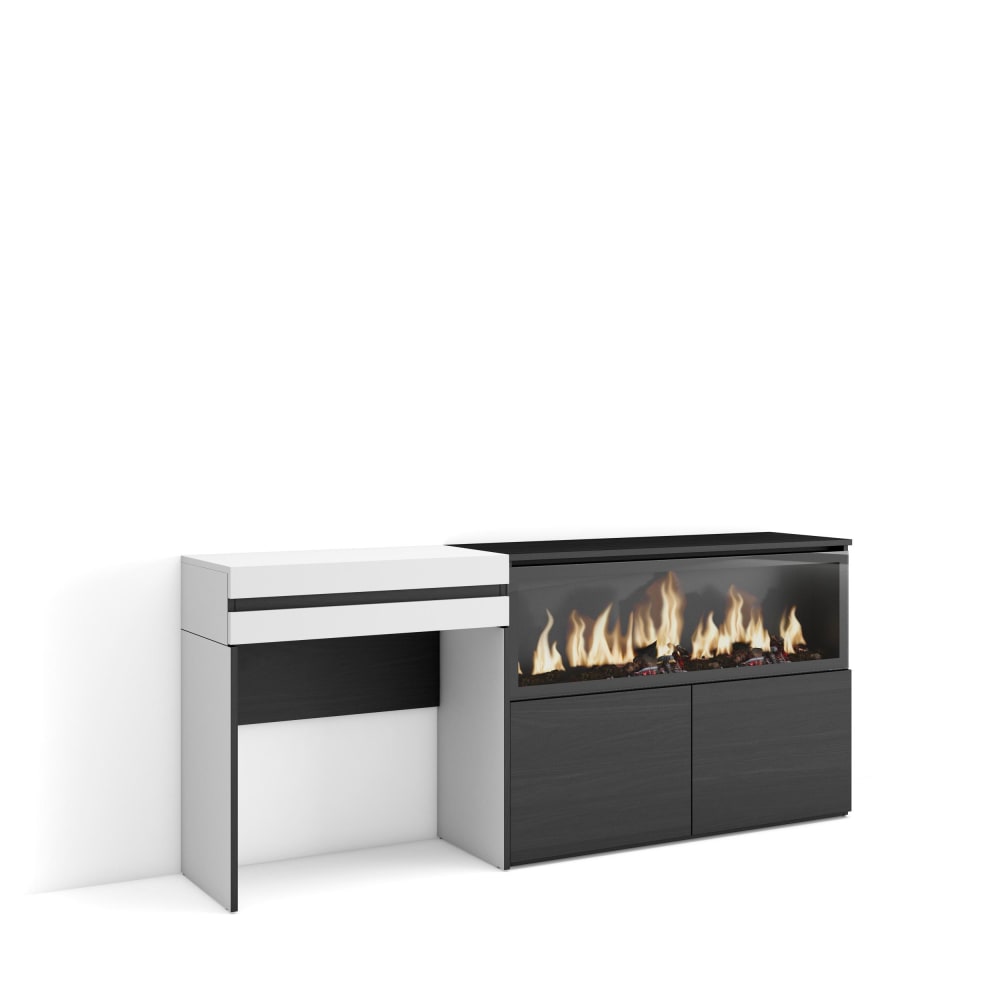 wohnli-moebel-suche-M25100290 Wohnli Möbelsuche - Schminktisch Holzeffekt Kamin mit Feuereffekt XXL 177x35x75cm Weiß