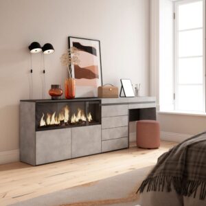 wohnli-moebel-suche-M25100294-1 Schminktisch Holzeffekt Kamin mit Feuereffekt XXL 234x35x75cm Zement 234x75x35cm Spanplatte Grau Skraut home Möbel Schlafzimmermöbel Schminktische