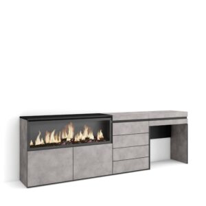 wohnli-moebel-suche-M25100294 Wohnli Möbelsuche - Schminktisch Holzeffekt Kamin mit Feuereffekt XXL 234x35x75cm Zement