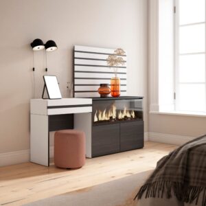 wohnli-moebel-suche-M25100295-1 Schminktisch Holzeffekt Kamin mit Feuereffekt XXL 177x35x145cm Weiß 177x145x35cm Spanplatte Weiß Skraut home Möbel Schlafzimmermöbel Schminktische