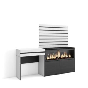 wohnli-moebel-suche-M25100295 Wohnli Möbelsuche - Schminktisch Holzeffekt Kamin mit Feuereffekt XXL 177x35x145cm Weiß