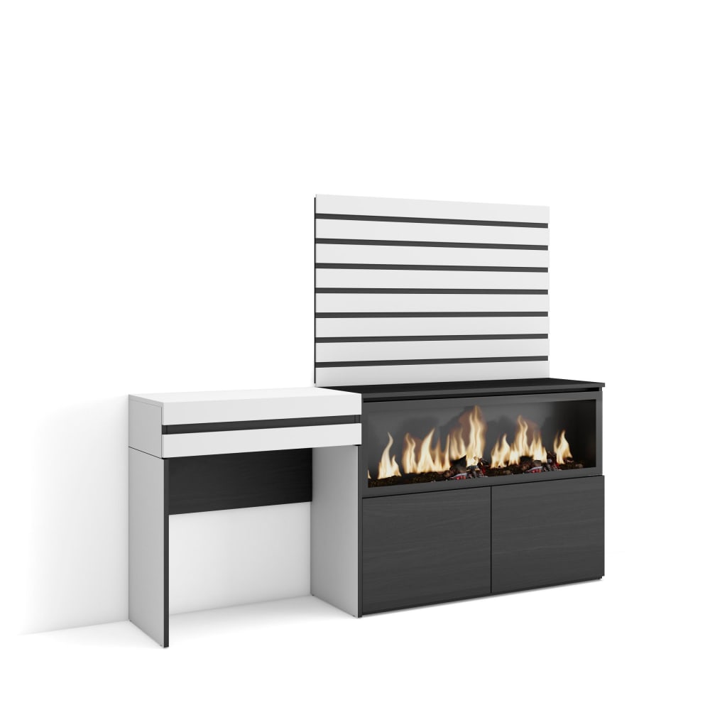 wohnli-moebel-suche-M25100295 Wohnli Möbelsuche - Schminktisch Holzeffekt Kamin mit Feuereffekt XXL 177x35x145cm Weiß