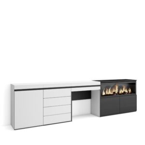 Wohnli Möbelsuche - Schminktisch Holzeffekt Kamin mit Feuereffekt XXL 284x35x75cm Weiß