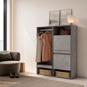 wohnli-moebel-suche-M25100315-1 Offener Kleiderschrank Holzeffekt Zement 120x35x145cm 120x145x35cm Spanplatte Grau Skraut home Möbel Schlafzimmermöbel Kleiderschränke