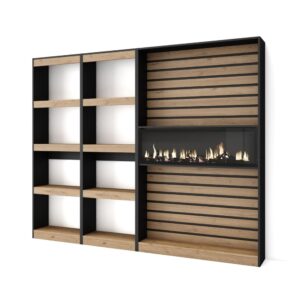 wohnli-moebel-suche-M25100321 Wohnli Möbelsuche - Bücherregal Holzeffekt Kamin mit Feuereffekt 230x25x186 Eiche Schwarz