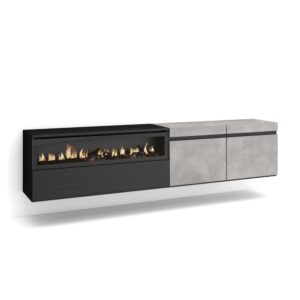 Wohnli Möbelsuche - TV-Möbel Holzeffekt Kamin mit Feuereffekt 200x35x45cm Zement