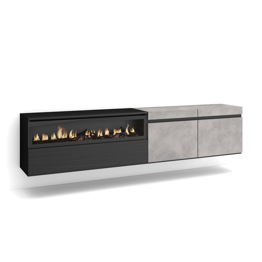 wohnli-moebel-suche-M25100333 Wohnli Möbelsuche - TV-Möbel Holzeffekt Kamin mit Feuereffekt 200x35x45cm Zement