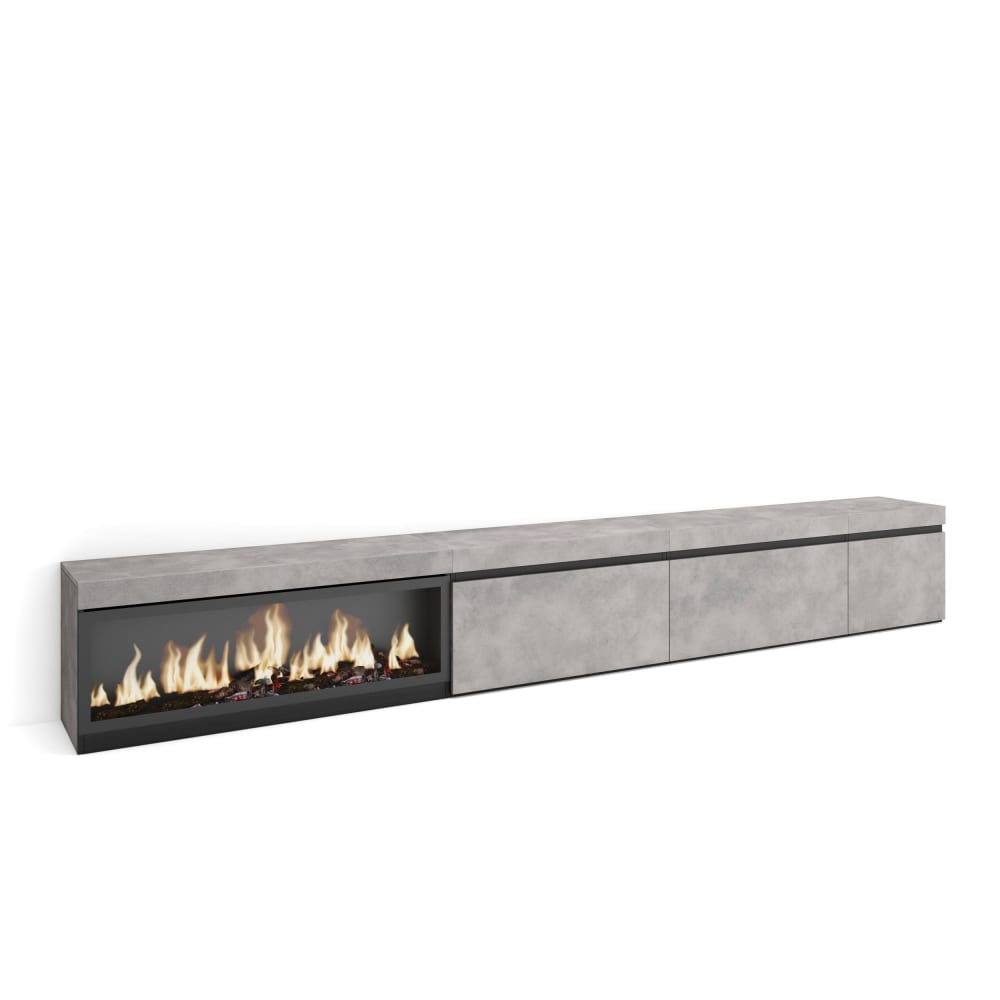 wohnli-moebel-suche-M25100334 Wohnli Möbelsuche - TV-Möbel Holzeffekt Kamin mit Feuereffekt XXL 317x35x45cm Zement